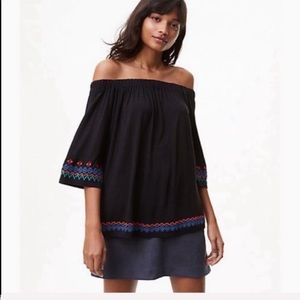 NWT LOFT Embroidered Off the Shoulder Boho Swing